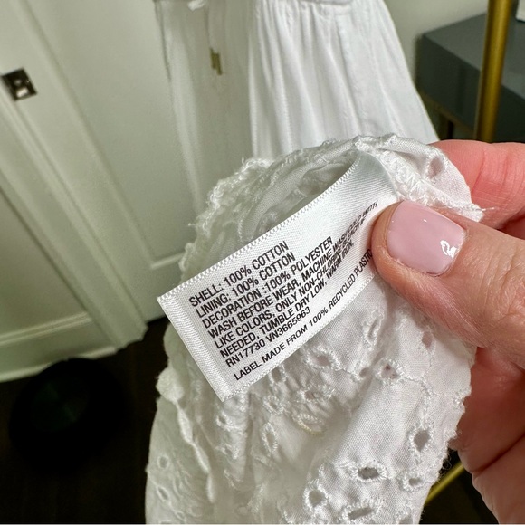 Boho Eyelet 100% Cotton Girls Maxi Dress 6/6X Adjustable Spaghetti Straps Lined - Picture 7 of 9